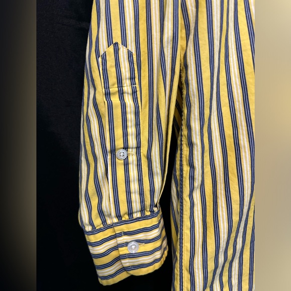 Ralph Lauren Shirt Mens Medium Long Sleeve Cotton Yellow Stripes Collar Classic - Picture 8 of 13